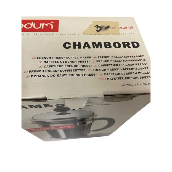 Bodum Chambord French Press Coffee Maker 34 Oz Stainless Steel & Glass With Scoo - Picture 7 of 12
